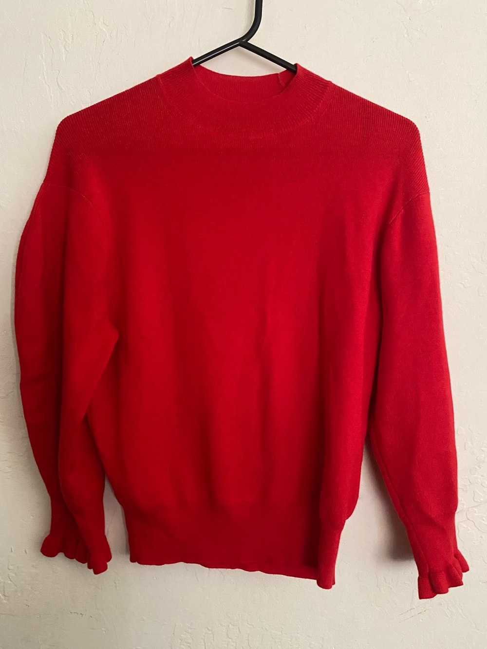 Madewell Red Mock Neck Sweater Size Small | Ruffle Cuff Knit | Holiday Core